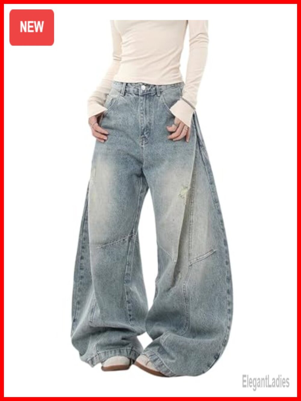 Women's Baggy Barrel Jeans Wide Leg Low Rise Denim Pants